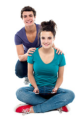 Image showing Studio shot of charming young couple