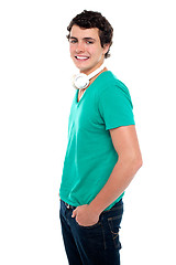 Image showing Side view, profile shot of smart casual guy