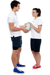 Image showing Full length portrait of sporty guy and girl