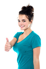 Image showing Gorgeous pretty girl showing thumbs up to you