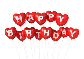 Image showing Red Happy Birthday heart shape balloons