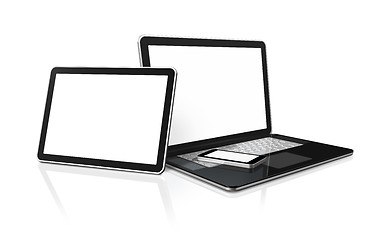 Image showing laptop, mobile phone and digital tablet pc computer