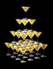 Image showing 3D pyramid of champagne glasses