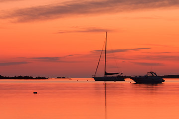 Image showing Yachts at sunrise