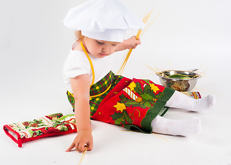 Image showing baby girl in the cook hat