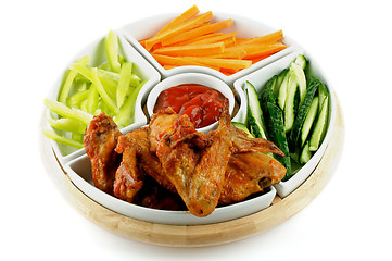 Image showing Chicken Wings Platter and Vegetables