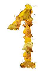 Image showing Number One made of autumn leaves.