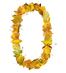 Image showing Number zero made of autumn leaves.