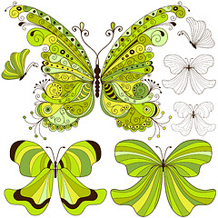 Image showing Set green vintage butterflies