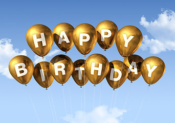 Image showing Gold Happy Birthday balloons in the sky