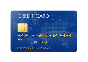 Image showing Blue credit card with world map