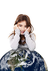 Image showing Girl with the planet earth