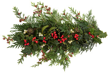 Image showing Holly, Ivy, Mistletoe and Cedar Leaves