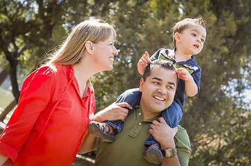 Image showing Mixed Race Family Enjoy a Walk in the Park