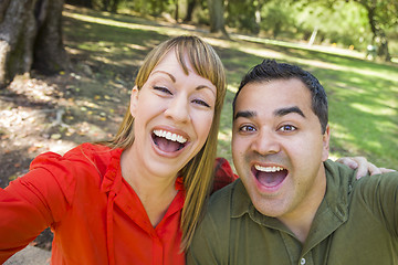 Image showing Mixed Race Couple Self Portrait at the Park