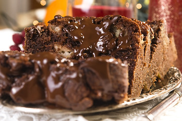 Image showing Christmas chocolate cake with decoration 