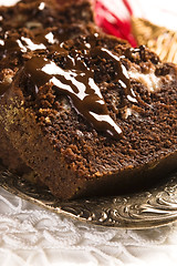 Image showing Christmas chocolate cake with decoration 