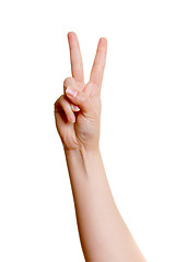 Image showing Woman's hand with two fingers up