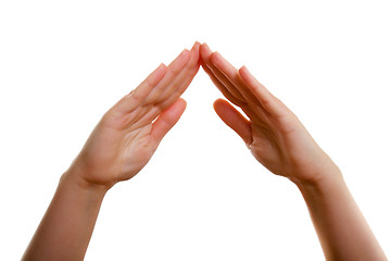 Image showing Female hands in the form of the roof