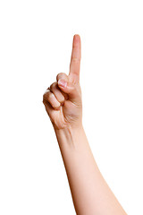 Image showing Female hand pointing finger up