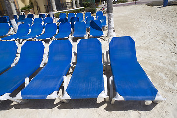 Image showing Blue Beach Lounge Chairs