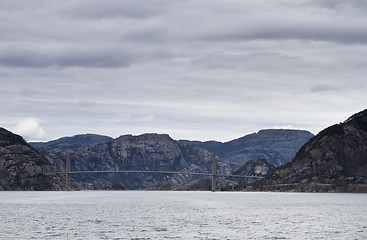 Image showing bridge over fjord - landscape in norway