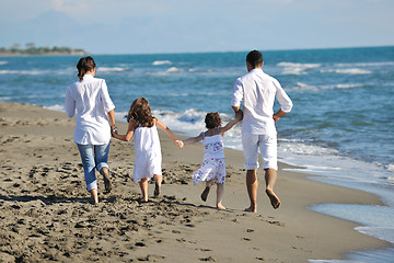 Image showing happy young  family have fun on beach