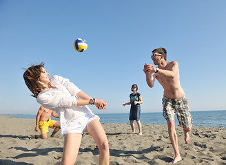 Image showing young people group have fun and play beach volleyball