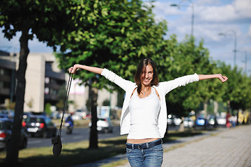 Image showing young woman havefun at street 