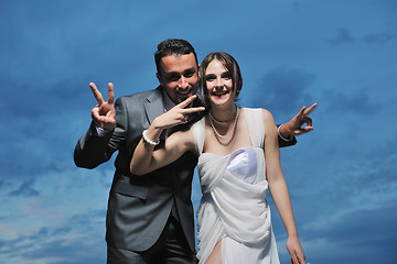 Image showing romantic beach wedding at sunset