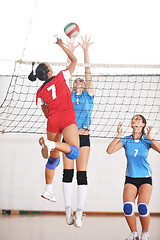 Image showing girls playing volleyball indoor game