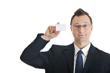 Image showing young businessman with empty business card