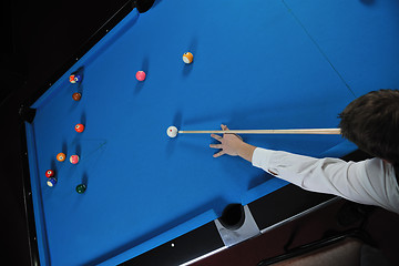 Image showing young man play pro billiard game 