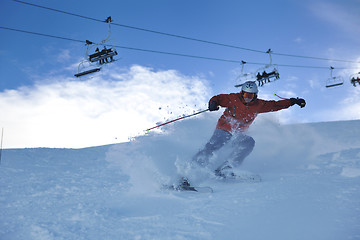 Image showing  skiing on on now at winter season