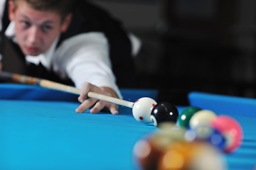 Image showing young man play pro billiard game 