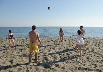 Image showing young people group have fun and play beach volleyball