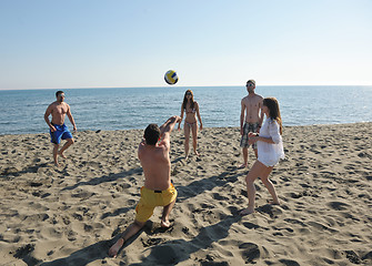 Image showing young people group have fun and play beach volleyball