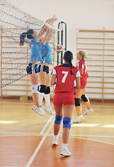 Image showing girls playing volleyball indoor game
