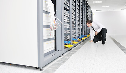 Image showing young it engeneer in datacenter server room