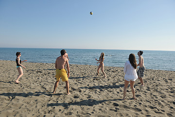 Image showing young people group have fun and play beach volleyball