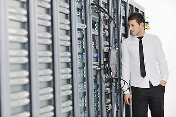 Image showing young it engeneer in datacenter server room