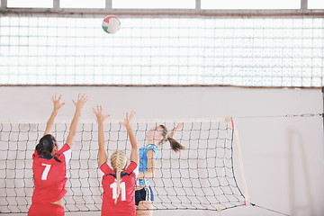 Image showing girls playing volleyball indoor game