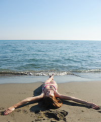 Image showing young woman relax  on beach