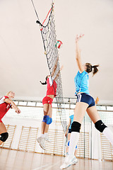 Image showing girls playing volleyball indoor game