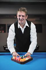 Image showing young man play pro billiard game 