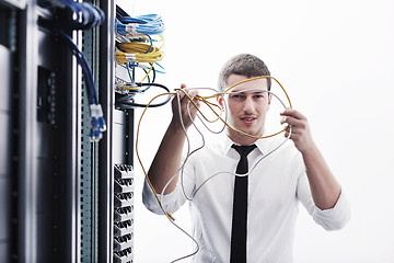 Image showing young it engeneer in datacenter server room