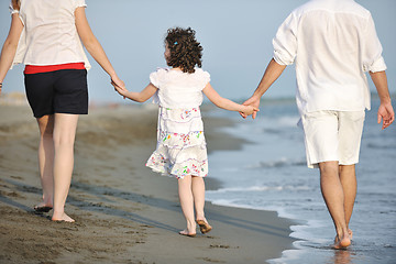 Image showing happy young family have fun on beach