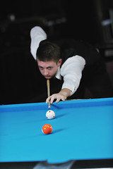 Image showing young man play pro billiard game 