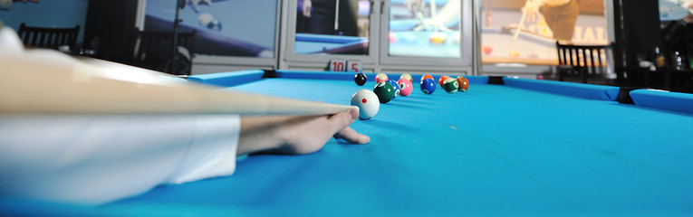 Image showing young man play pro billiard game 