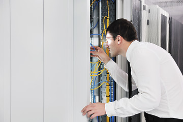 Image showing young it engeneer in datacenter server room